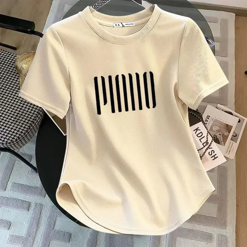 2024 Summer Arched Slimming Short Sleeve Tops Plus Size Women's Clothing Stylish Half Sleeve Bodycons 200kg Polyester Crew Neck