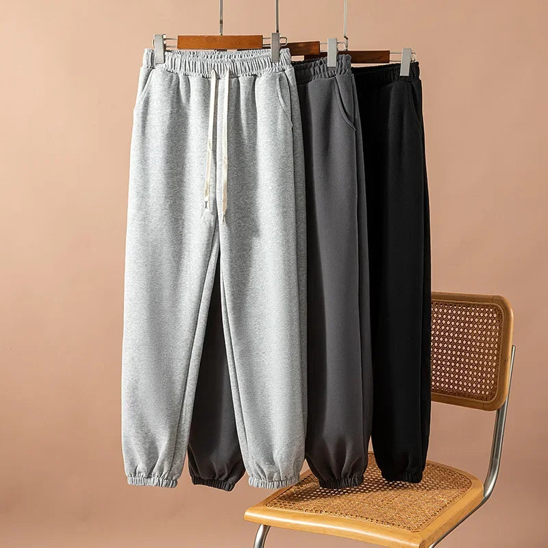 Gray High Waist Sports Pants Women's Spring Autumn Loose Cuffed Casual Thin American Straight Nine Points Sweatpants