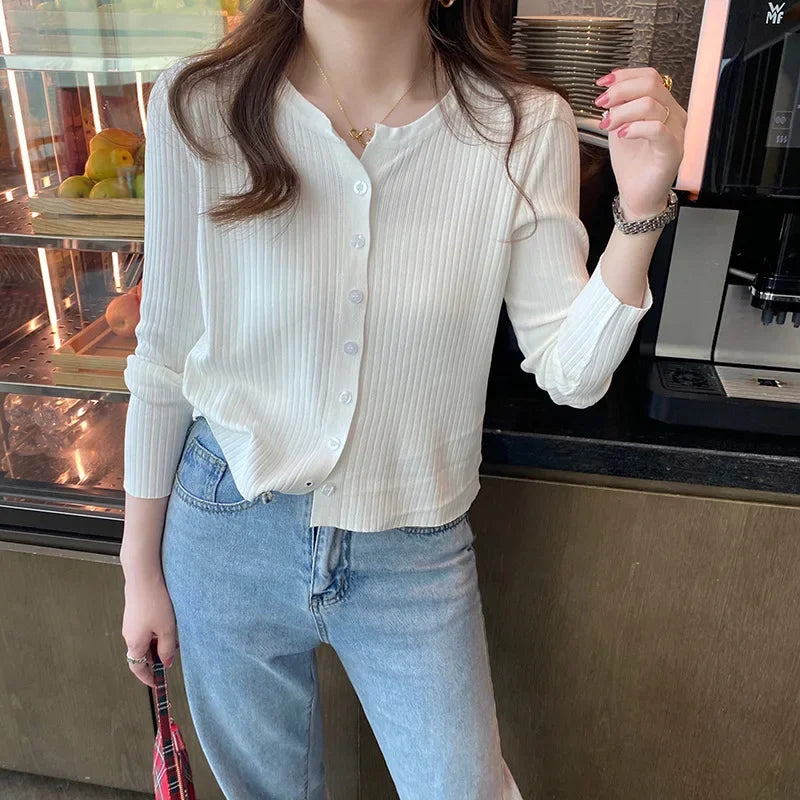 Ice Silk Open Cardigan Women's Summer Thin Strap Knitted Sunscreen Air Conditioning Top Short Shirt New Hot Sale Of The Season O