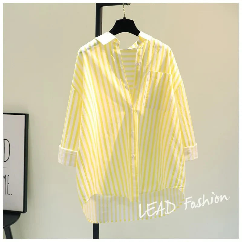 2022 Summer New Style Women's Loose-Fit Casual Cotton Linen Shirt Single Pocket Medium-Length Cardigan Sun Protection Clothing